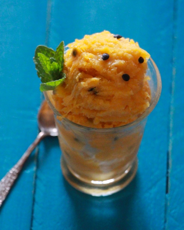 Mango Sorbet with Fresh Passion Fruit