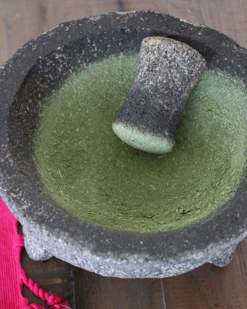 Molcajete used to crush dried mint | Lola's Cocina