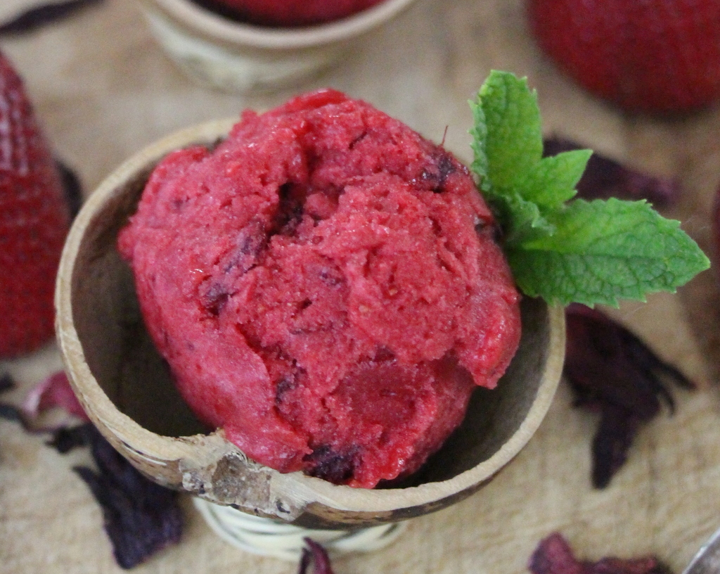 Strawberry Hibiscus Sorbet from Lola's Cocina www.lolascocina.com