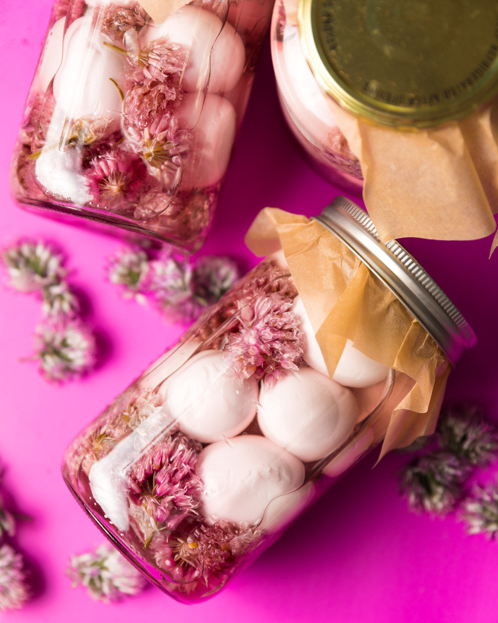 Chive Blossom Vinegar Pickled Eggs - Lola's Cocina